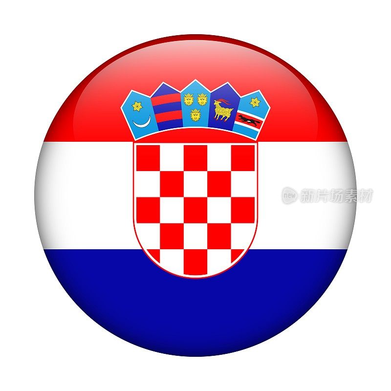 克罗地亚国旗。矢量图标。用于web, app, ui的玻璃按钮。光滑的旗帜。